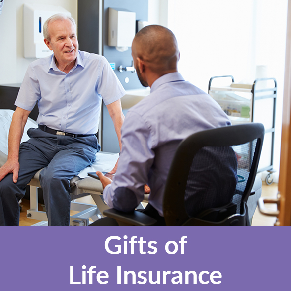 A patient talking to a doctor. Gifts by Life Insurance Rollover